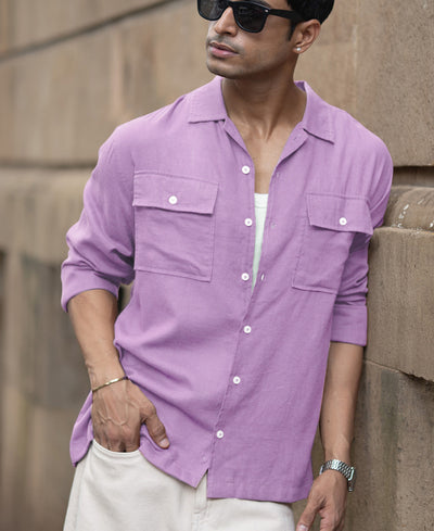 Lavender Double Pocket Linen Shirt