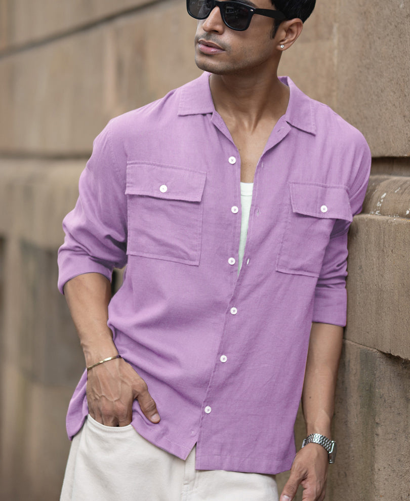 Lavender Double Pocket Linen Shirt