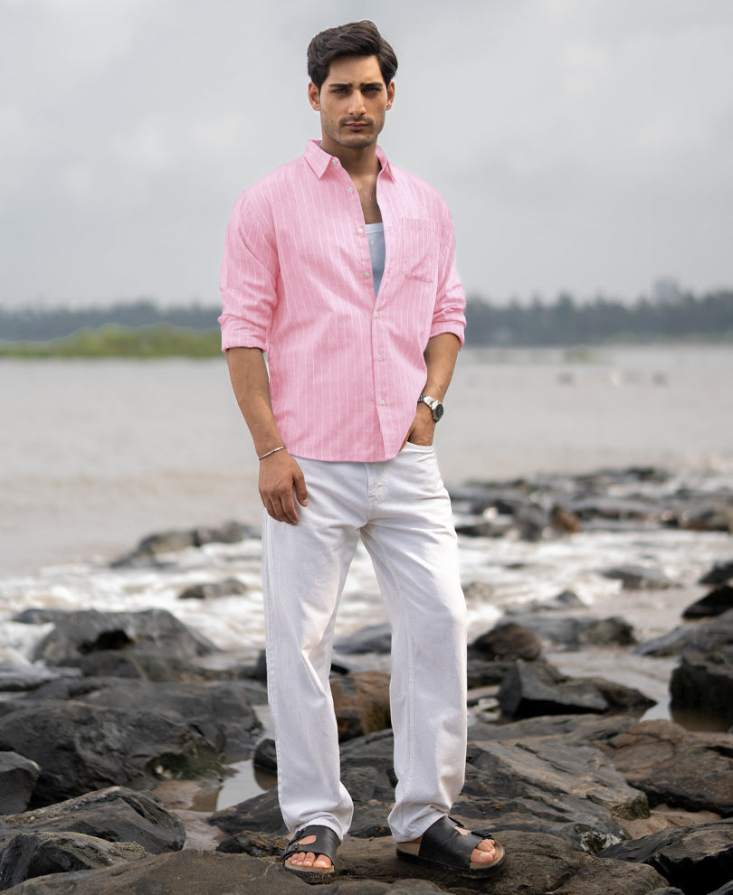 Pink Lightweight Cotton Stripe Shirt