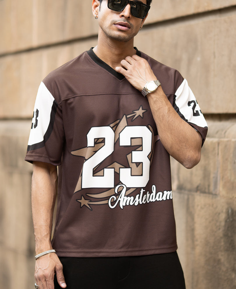 Brown Printed Jersey T-Shirt.