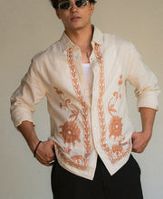 Natural Linen Blend Embroidery Shirt