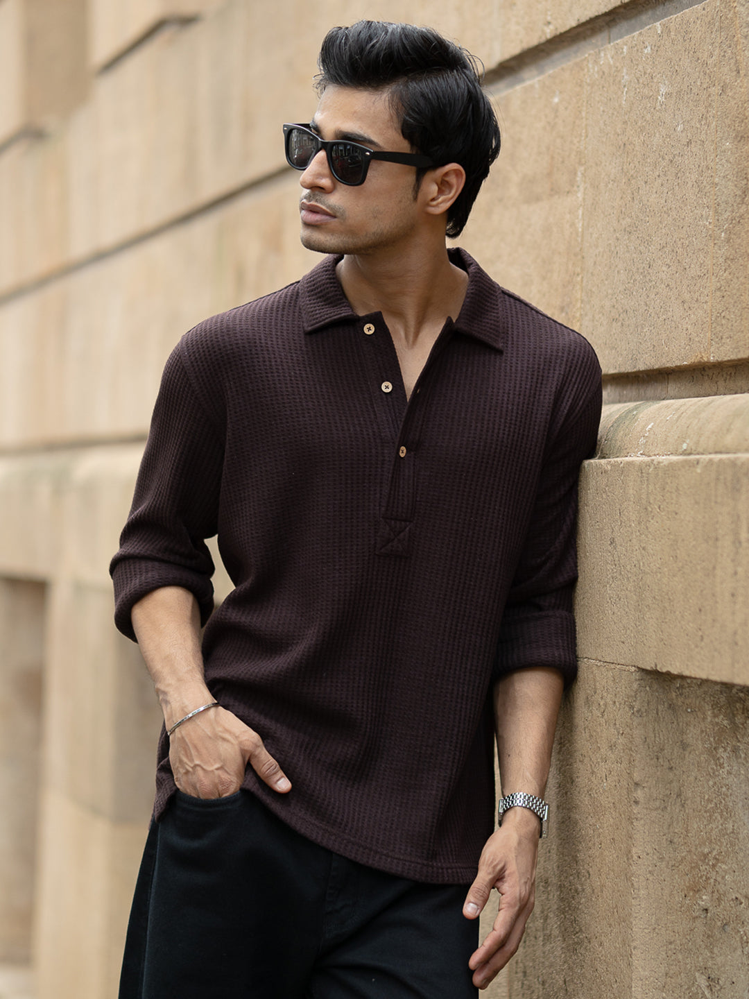Dark Brown Knit Kurta Shirt