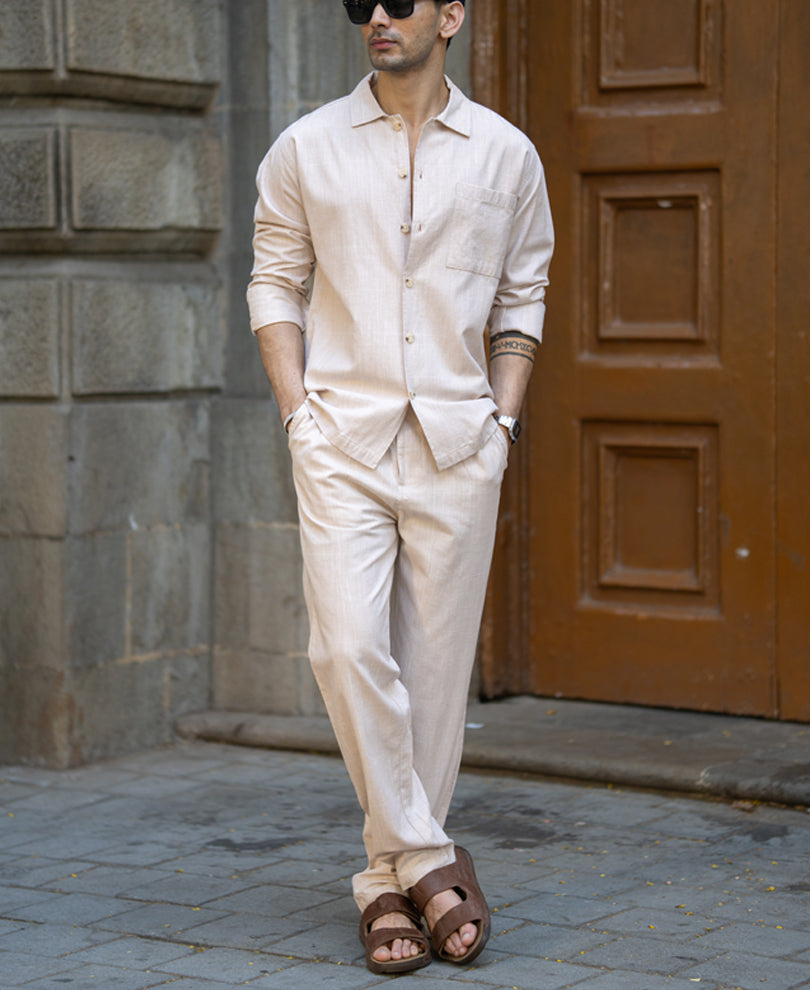 Beige Linen Lightweight Co-Ord Set.