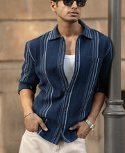 Navy Structured Striped Shirt