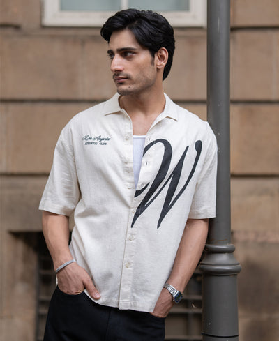 Natural Linen Blend Print Shirt