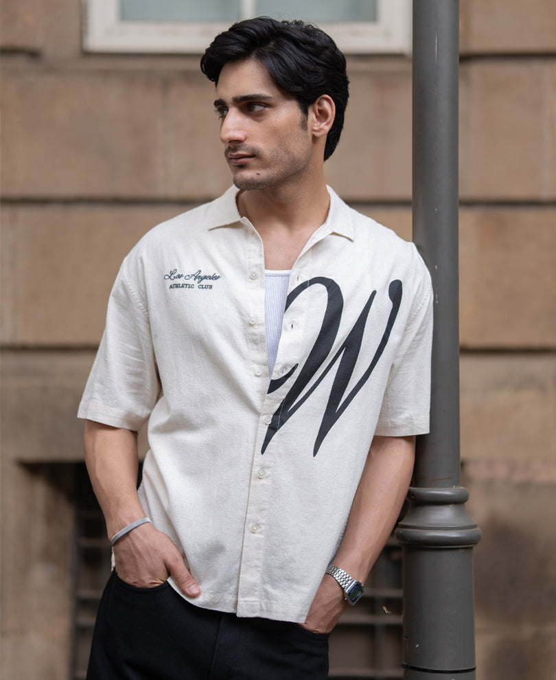 Natural Linen Blend Print Shirt.