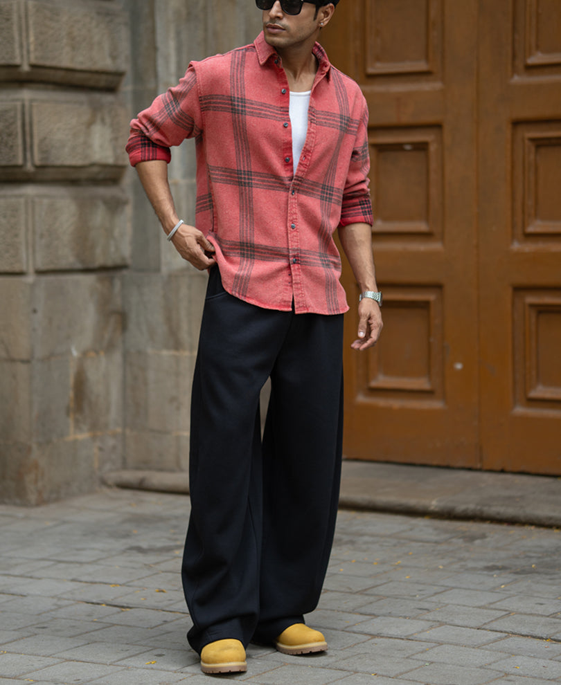 Red Washed Checks Shirt.