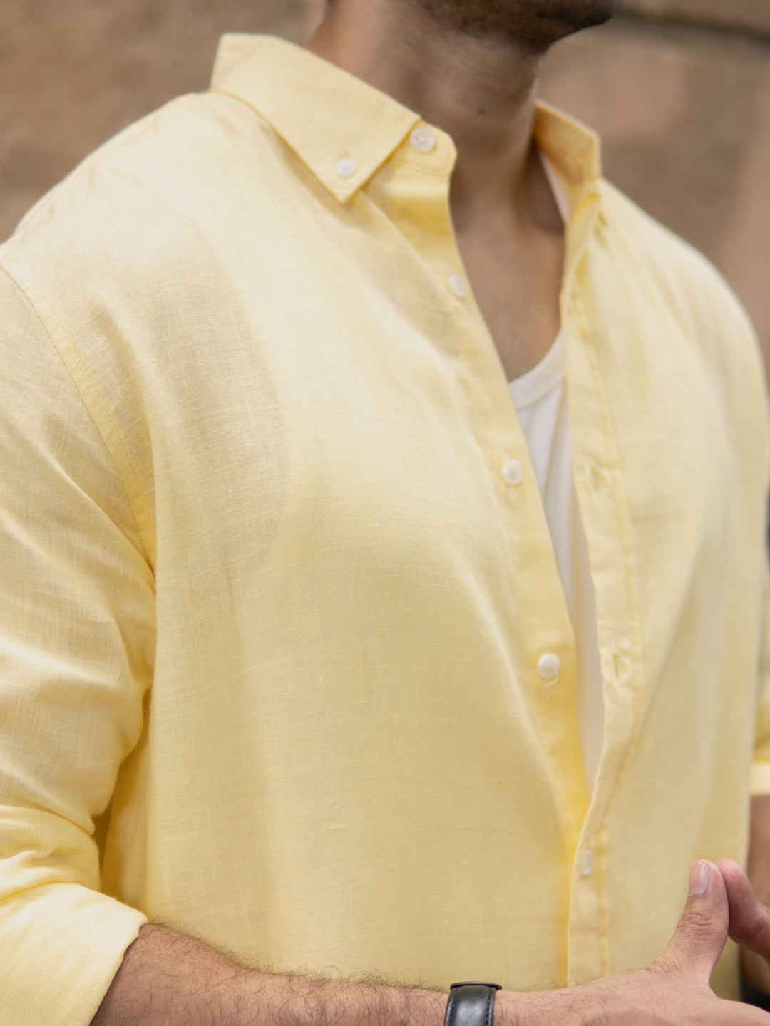 Butter Yellow Linen Blend Shirt