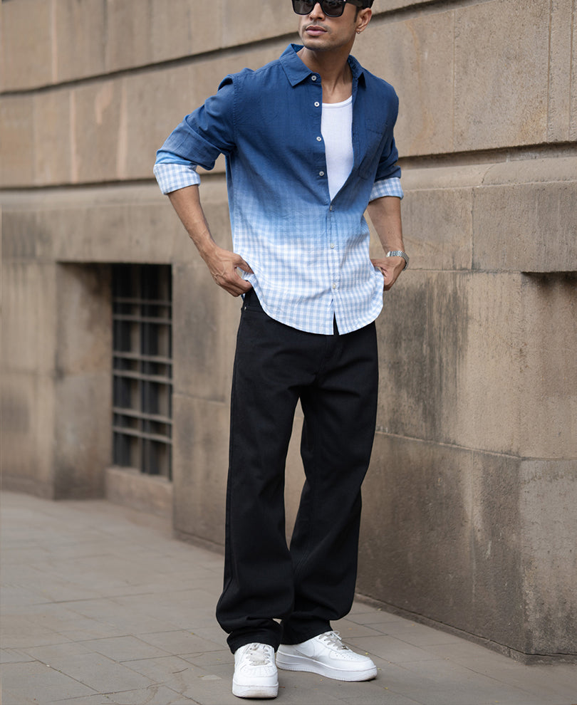 Blue Ombre Checked Shirt.