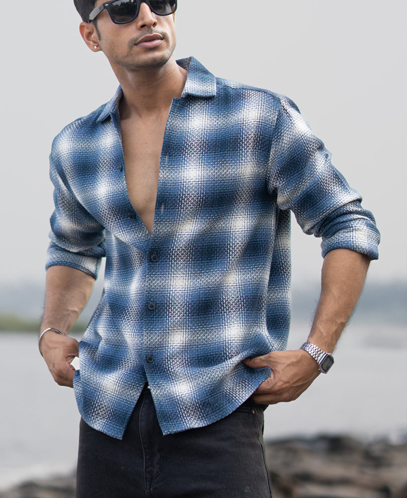 Blue Structured Checks Overshirt