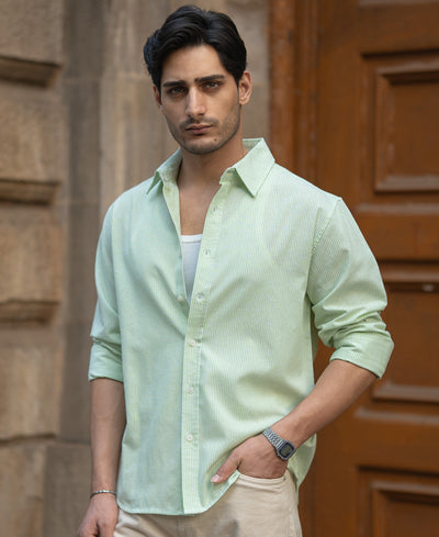 Mint Green Cotton Stripe Shirt
