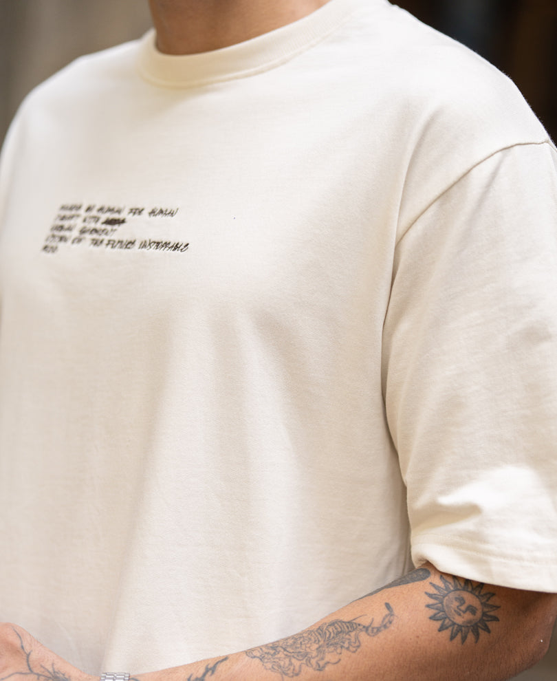 Cream Contrast Crochet Patch T-Shirt 100% Cotton