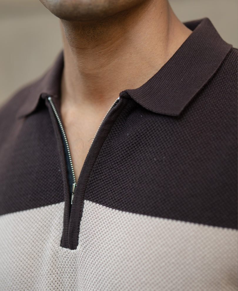 Beige & Brown Knit Stripe T-Shirt