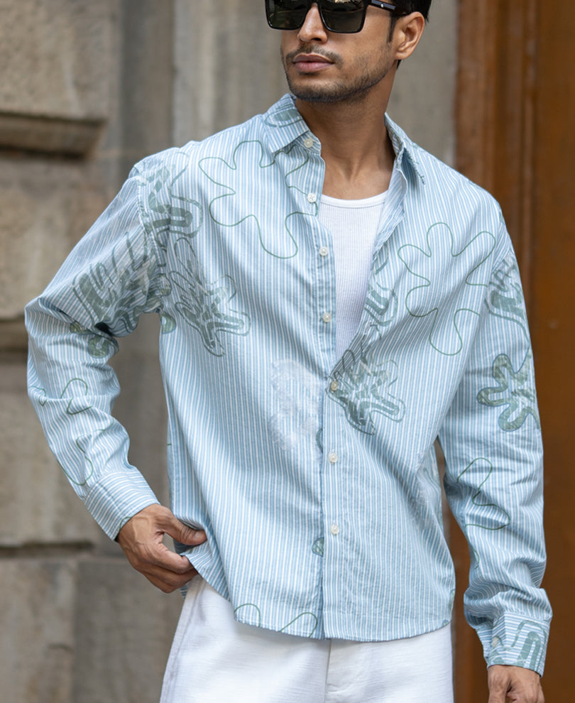 Blue Stripe Abstract Print Shirt