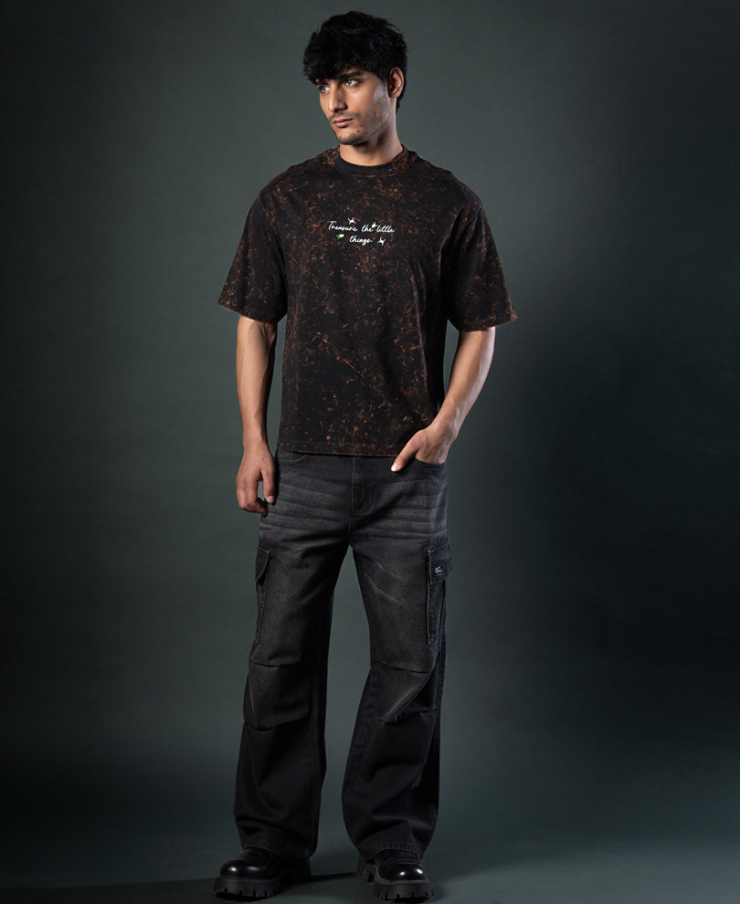 Dark Brown Floral Embroidery T-Shirt.