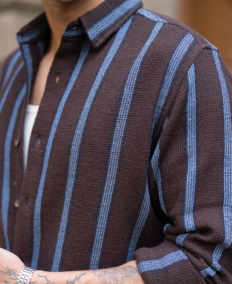 Dark Brown Structured Stripe Shirt