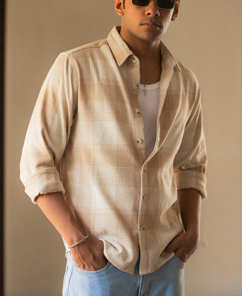 Beige Flannel Checks Shirt