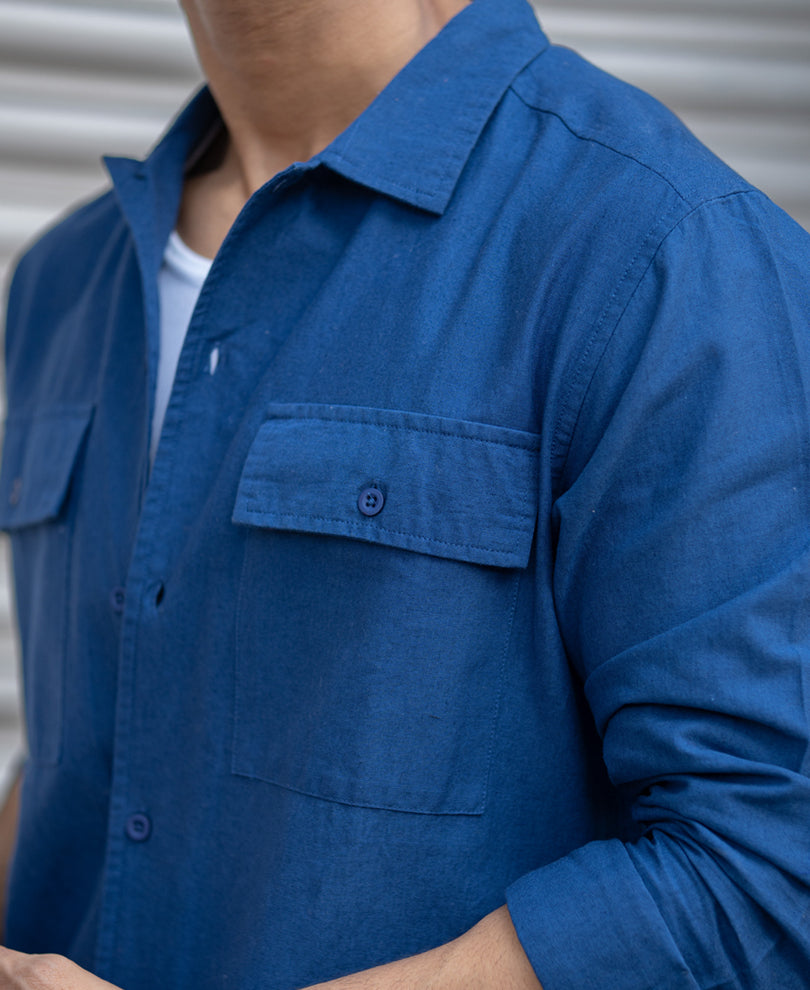 Navy Embroidered Linen Shirt