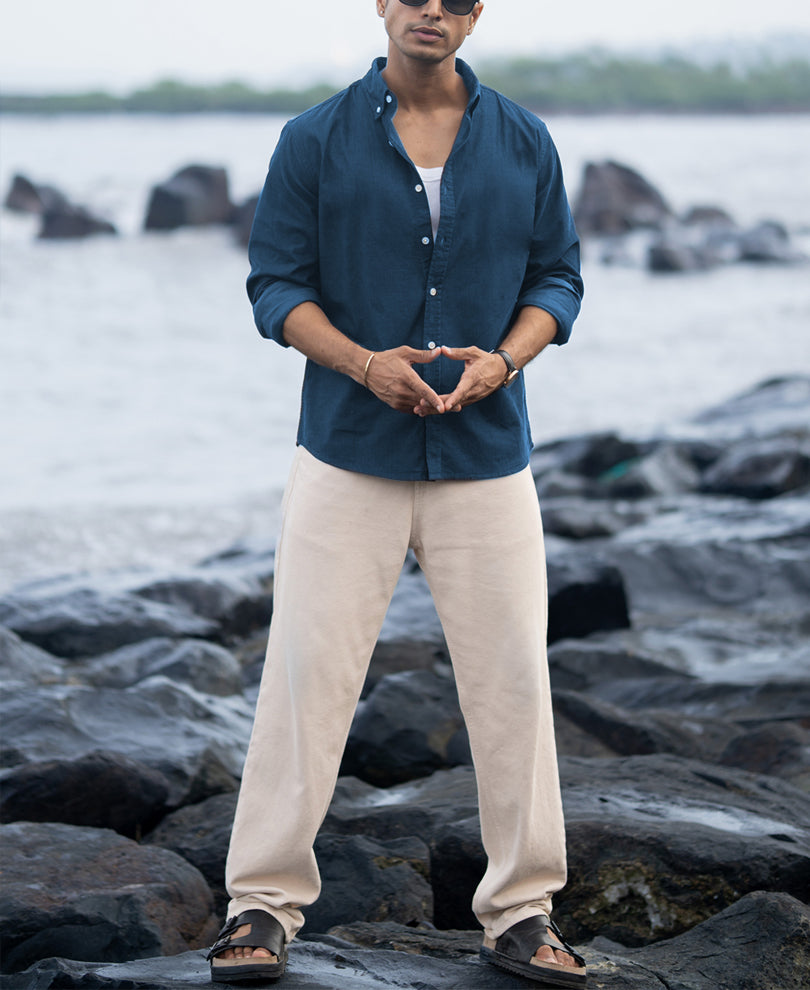 Moonlight Blue Linen Blend Shirt