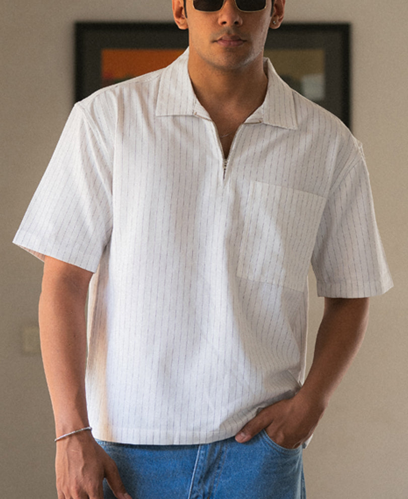 White Striped Zipper Shirt