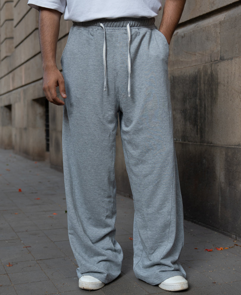 Grey Melange Twisted Seam Baggy Trackpants