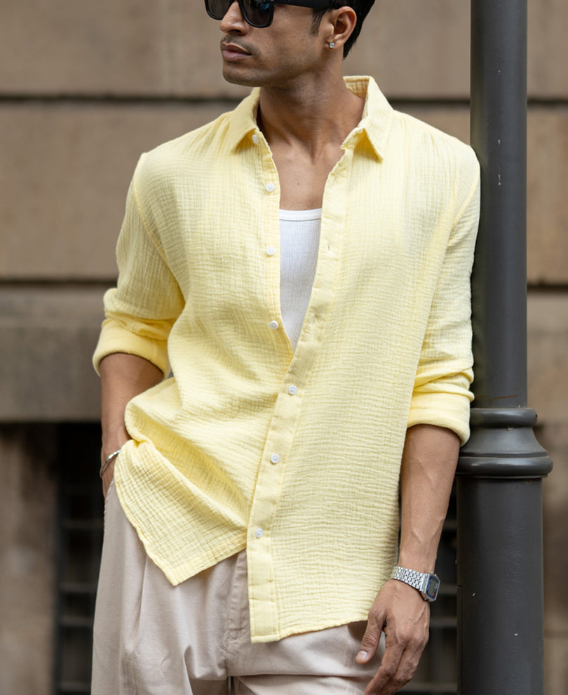 Yellow Crinkled Cotton Shirt.