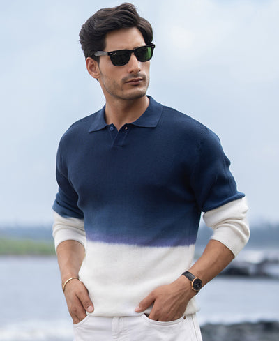 Dark Blue Knitted Ombre T-Shirt