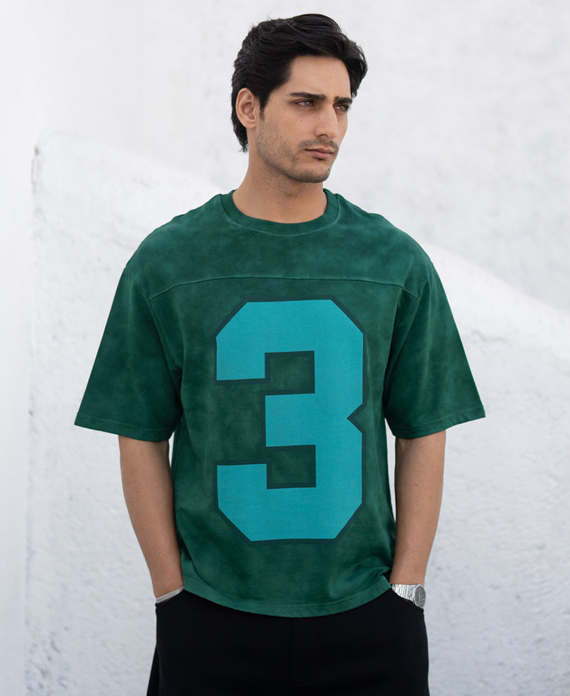 Dark Green Washed Graphic T-Shirt.