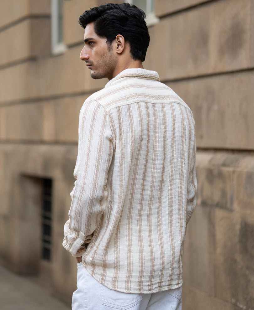 Cream & Beige Structured Stripe Shirt