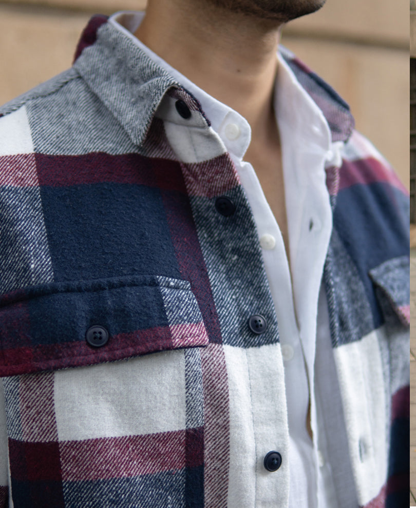 Navy And Wine Flannel Checks Shirt