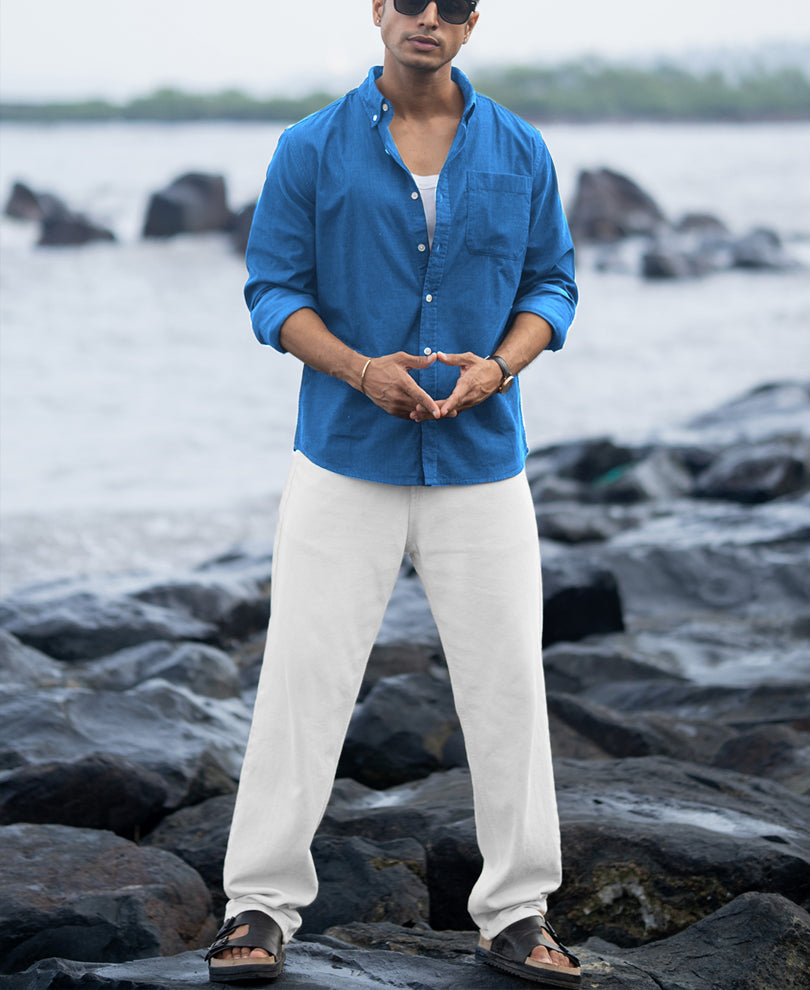 Cerulean Blue Linen Blend Shirt