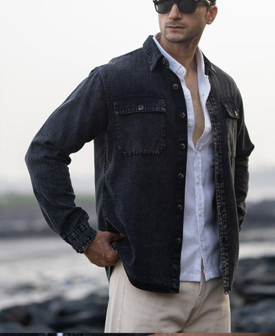 Black Charcoal Washed Denim Shirt