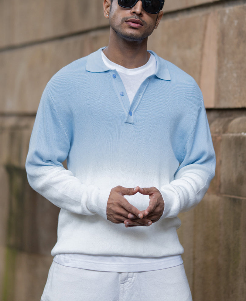 Light Blue Ombre Knit T-Shirt