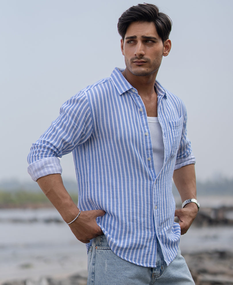 Blue Double Cloth Stripe Shirt