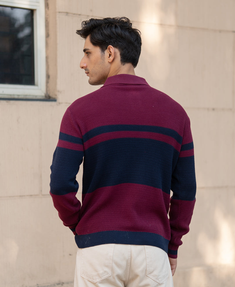 Wine Stripe Knit Sweater