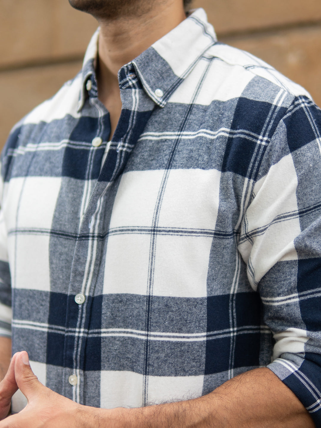 Navy And White Macro Checks Shirt