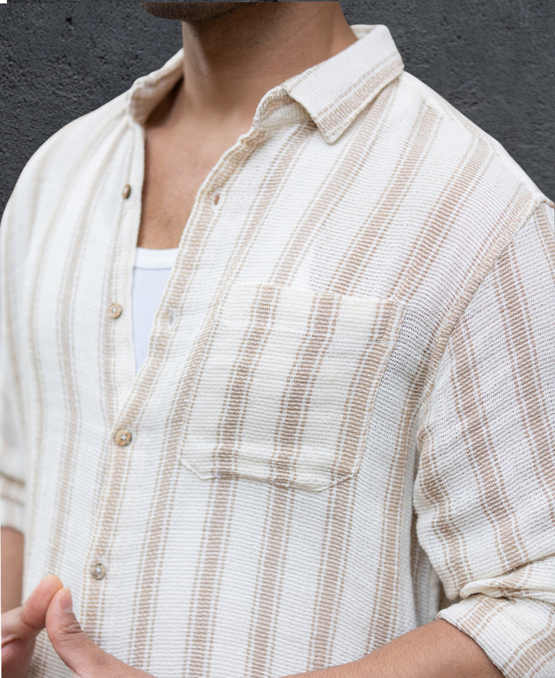 Cream & Beige Structured Stripe Shirt.