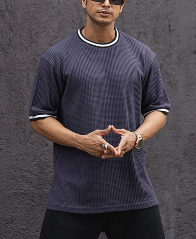 Navy Blue Structured Oversized Half Sleeves T Shirt