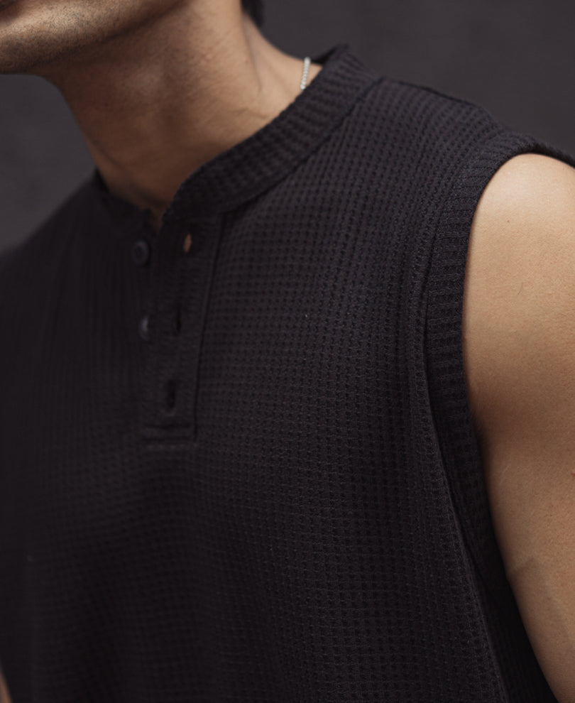 Black Structured Sleeveless Vests
