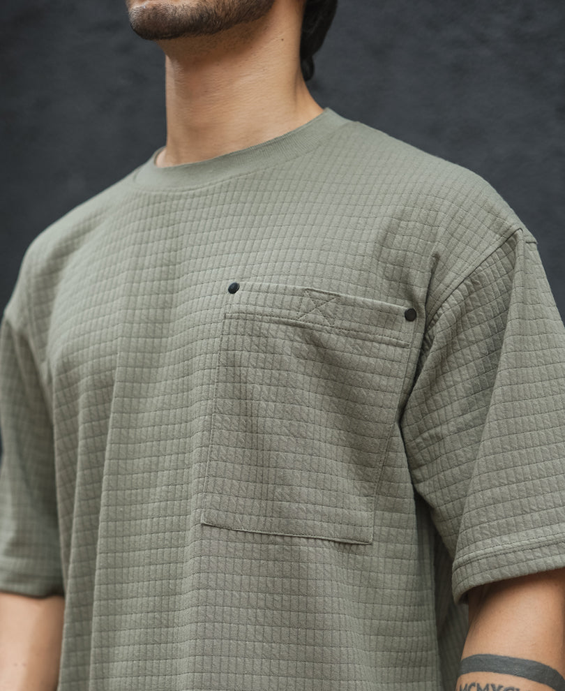 Green Structured Oversized Half Sleeves T Shirt
