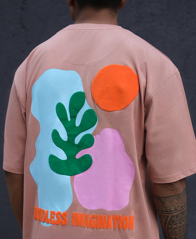 Peach Colourblock Printed Oversized Half Sleeves T Shirt