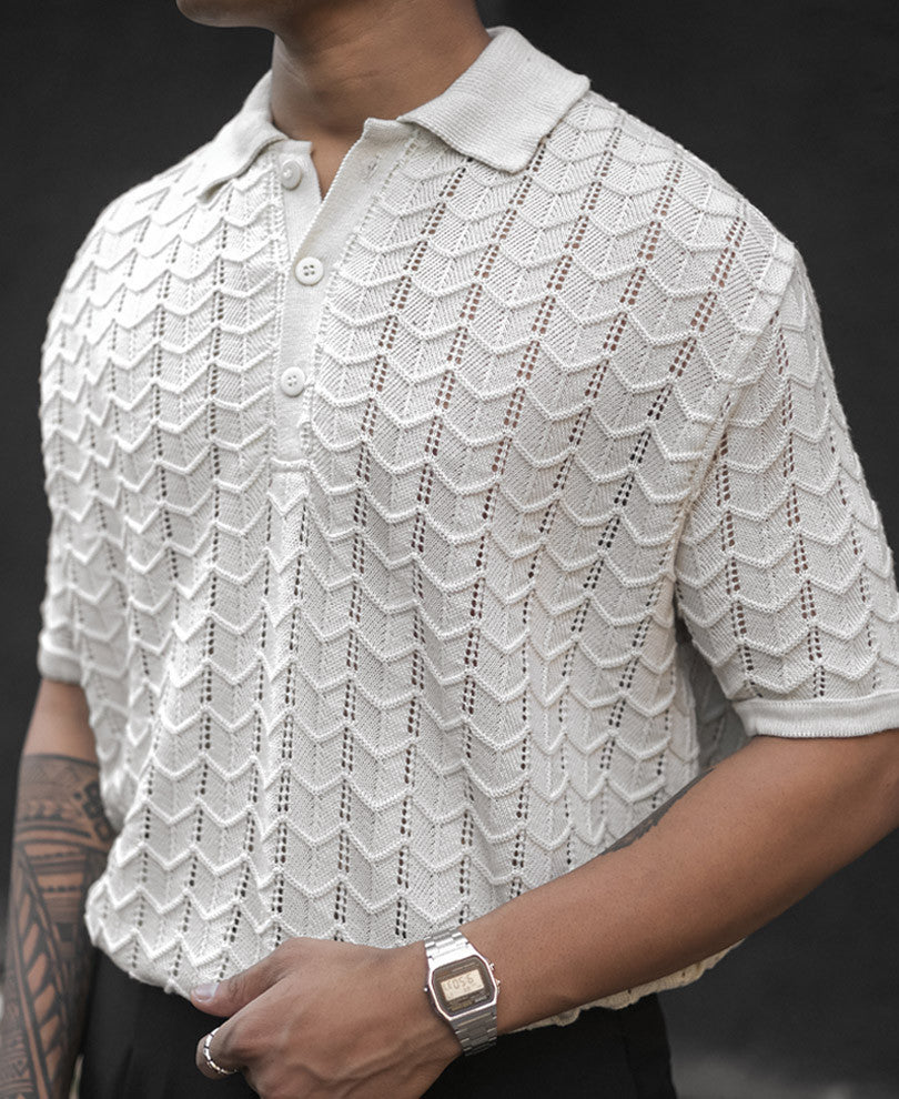 Off White Crochet Half Sleeves T Shirt