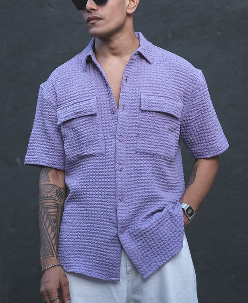 Lavender Structured Oversized Double Pocket Half Sleeves Shirt