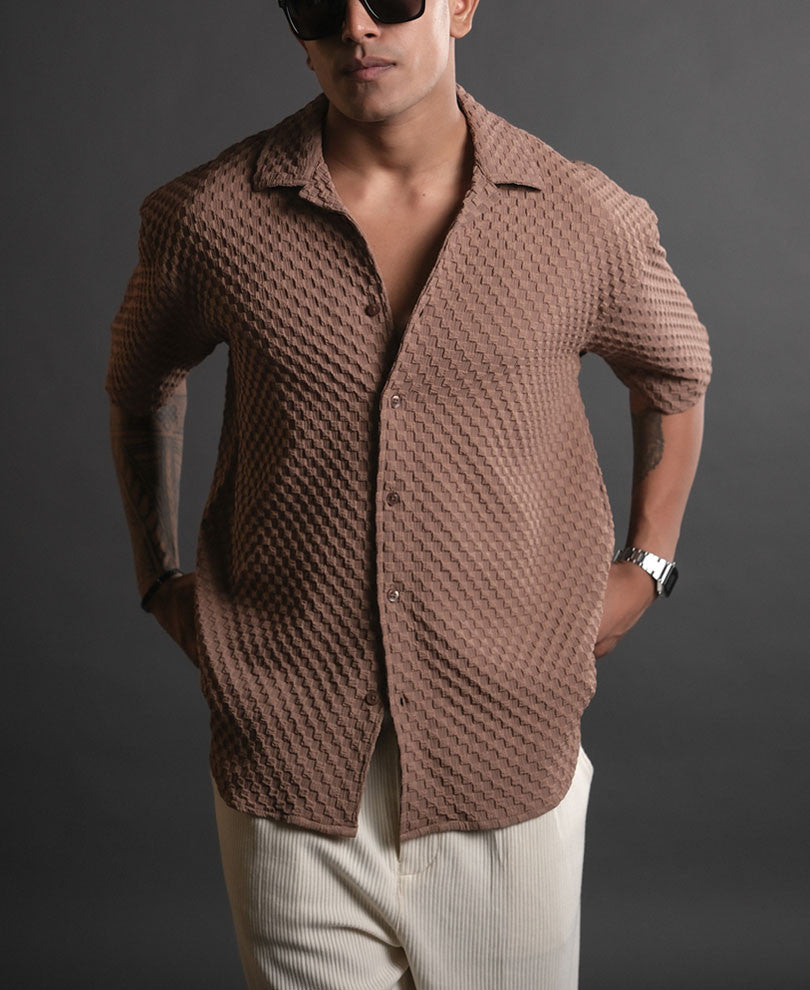 Light Brown Structured Oversized Half Sleeves Shirt