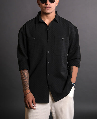 Black Structured Oversized Full Sleeves Shirt