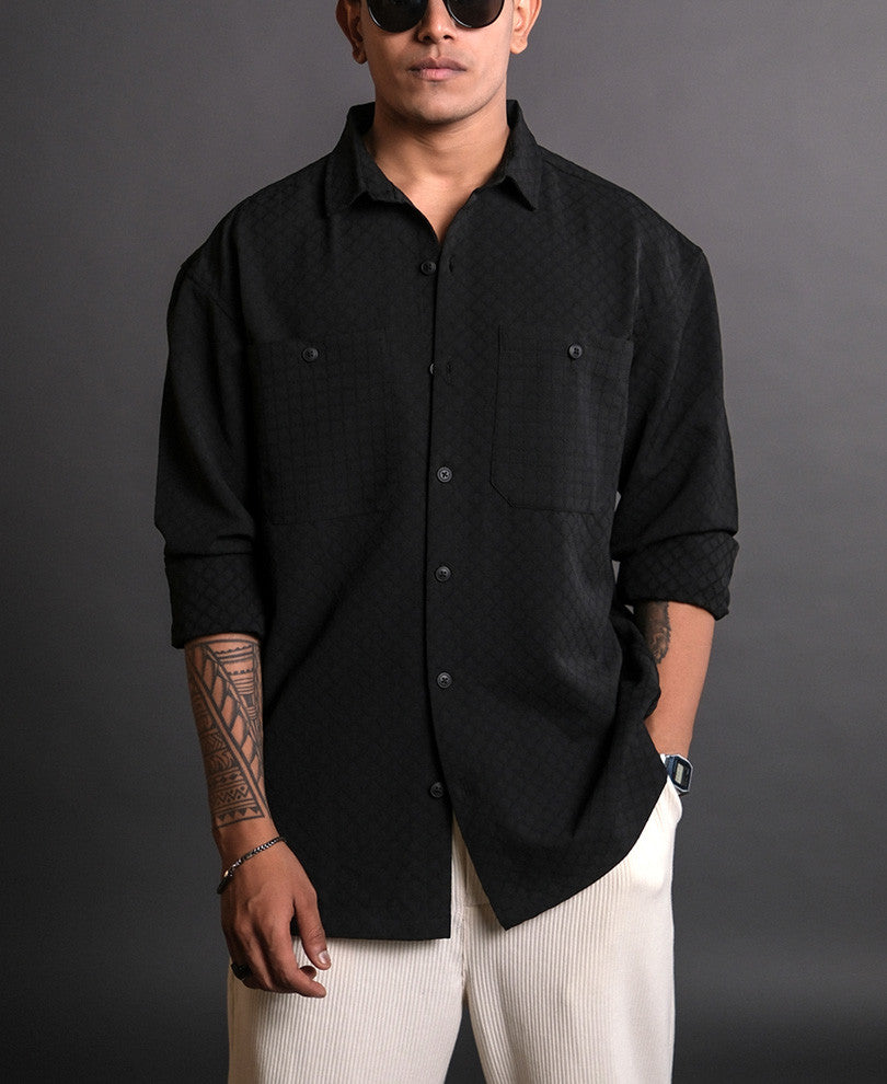 Black Structured Oversized Full Sleeves Shirt
