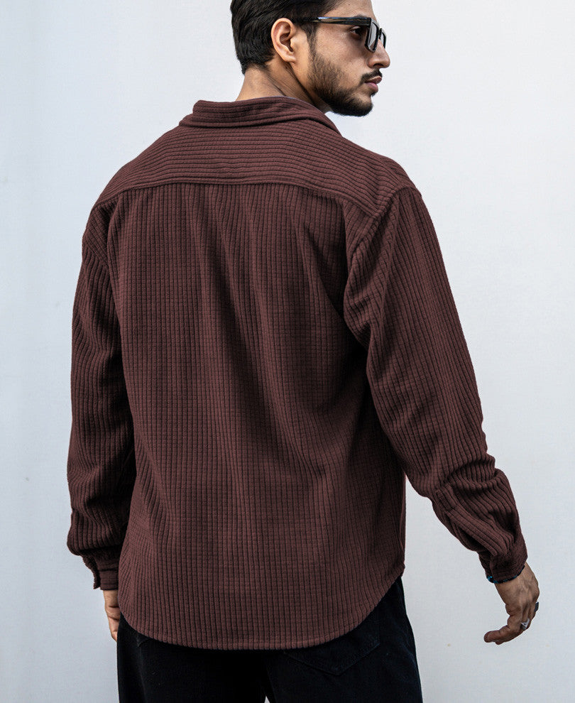 Dark Brown Structured Shacket Oversized Shirt