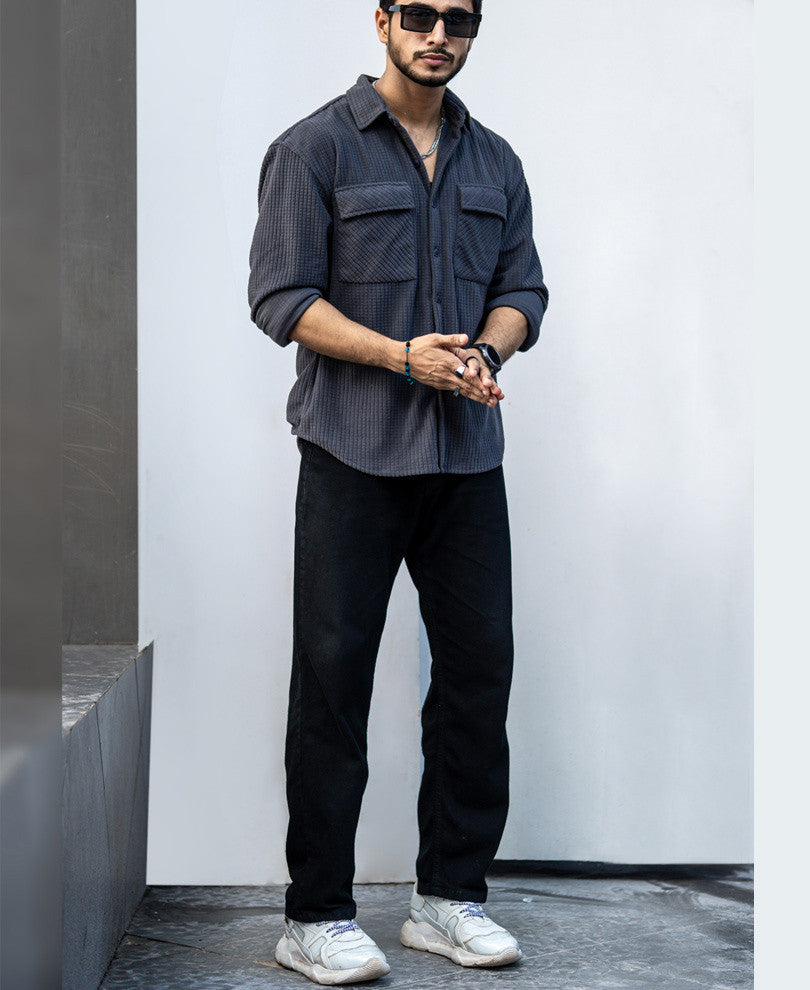 Dark Grey Structured Shacket Oversized Shirt