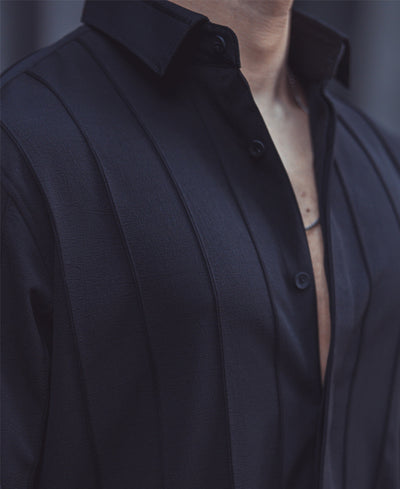 Black Dobby Striped Full Sleeves Shirt