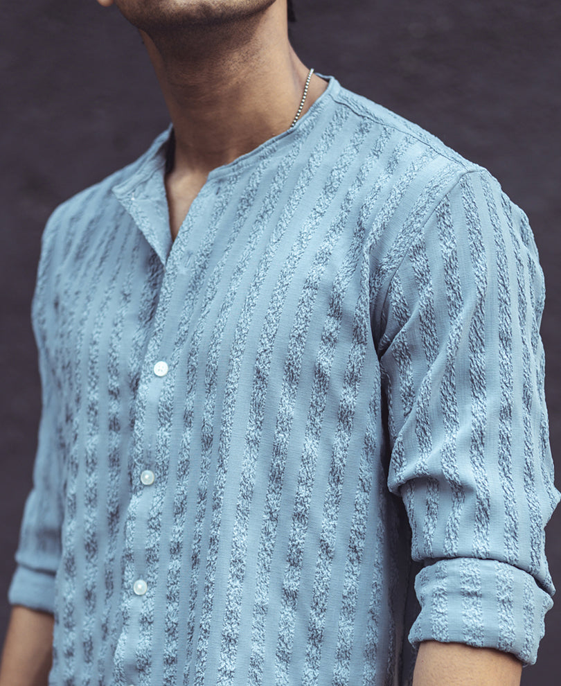 Grey Structured Striped Full Sleeves Shirt
